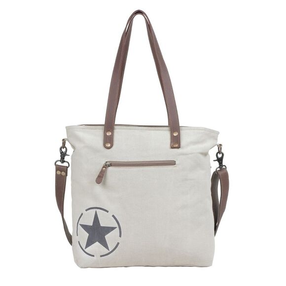 Myra Bag Handmade Metanoia Tote Bag Upcycled Canvas & Cowhide Leather - Picture 5 of 9